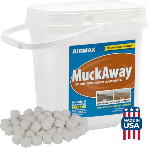 Airmax MuckAway Natural Beneficial Bacteria for Outdoor Ponds & Lakes, Muck, Sludge & Noxious Odor Solution, Easy to use Enzyme Tablets, Cleaner Beach & Shoreline, Fish, Pet & Wildlife Safe, 8 Scoops