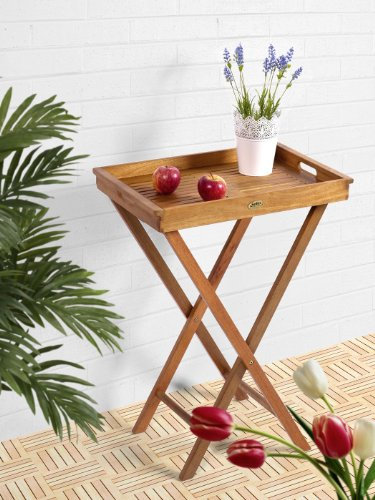 SEDEX Balkon Klapptisch aus Eukalyptusholz, Natur geölt, abnehmbares Tablett - Modell Delhi