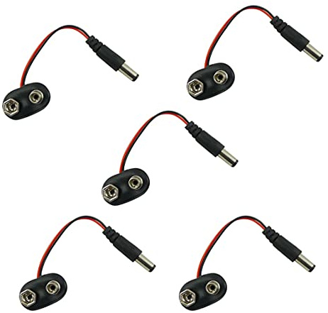 Aihasd 5 STÜCKE 2.1 X 5.5mm Batterieclip für 9V Blöcke I-Form Kunststoff Steckverbinder Kabel