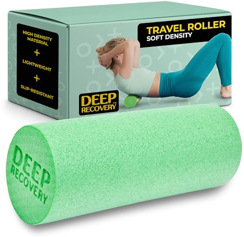 Deep Recovery Yoga Foam Roller for Physical Therapy & Exercise – Green Back Roller for Back Pain, Legs, and Shoulders, 12in x 4in Travel Size – Deep Tissue Massage for Myofascial Release