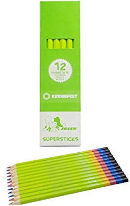 JOLLY Superstick Rainbow Buntstifte, Farbstifte, 4 Farben in einem Stift, Orange-Grün-Blau-Gelb, Kinderfest und Bruchsicher, Ungiftig, 12 Stifte