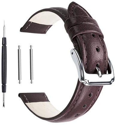 Berfine Ersatz-Uhrenarmband aus Kalbsleder, extra weiches Leder Uhrenarmband für Herren und Frauen, Schwarz Braun, 14mm 16mm 18mm 20mm 22mm