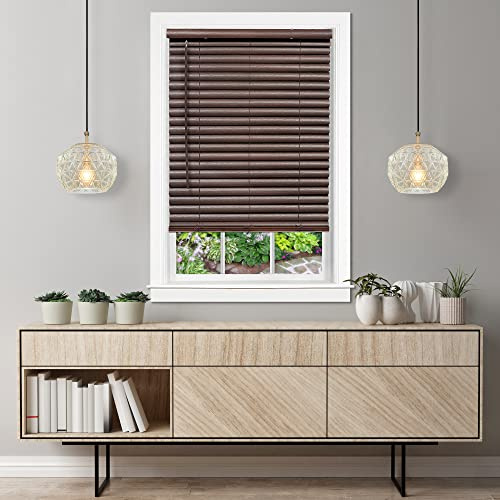 Cordless Room Darkening Venetian Blind - 31 Inch Width, 64 Inch Length, 2 Vinyl Slat Size - Mahogany - GII Luna Light Filtering Horizontal Mini Windows Blinds for Interior by Achim Home Decor