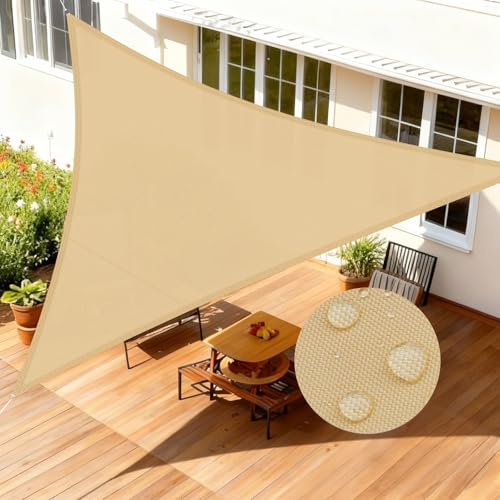 LOVE STORY Sun Shade Sail Waterproof Triangular 4x4x4m Canopy Outdoor UV Block Sunshade Sail for Patio Garden Backyard，Sand
