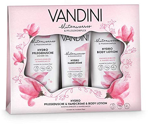 VANDINI Hydro Wellness Geschenkset Frauen - Wellness Set mit Body Lotion, Duschgel & Handcreme - Pflegeset Damen mit Bodylotion, Pflegedusche & Handbalsam für normale bis trockene Haut - Beauty Set