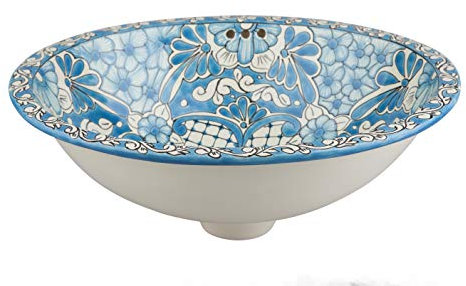 Cerames Lorena - Mexikanisches Talavera Einbauwaschbecken Waschbecken 44,5 x 36 x 13 cm | Ovales Waschbecken für Bdezimmer, Toiletten, Gäste WC