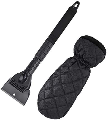 QIMEI-SHOP Grattoir à Glace pour Voiture Grattoir à Neige avec Gant Doublure en Polaire Chaud pour Pare Brise de Voiture SUV Camion