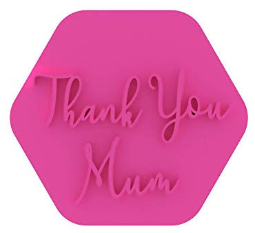 LissieLou Thank You Mum Cookie Stamp Mother's Day Love Heart Icing Fondant Embosser - Light Pink