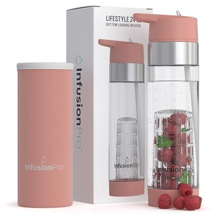Infusion Pro Wasserflasche mit Fruchteinsatz und Strohhalm-Deckel, 680 ml, aufklappbarer Strohhalm, isolierte Hülle und Fruchtaufguss-Wasser, eBook: Boden-Infuser für mehr Geschmack, Kauai Sunset