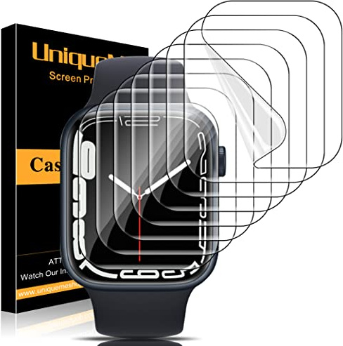 UniqueMe für Apple Watch Series SE3/SE2/SE/6/5 44 mm Schutzfolie - 8 Stück | Flexible TPU für Apple Watch 44mm Displayschutz, Blasenfreie, Weich HD Klar Folie, Volle Abdeckung Screen Protector