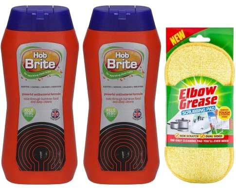 Hob Brite Hob Cleaner Cream (2X 250 Ml), Original Ceramic, Electric, Halogen and Induction Hob Cleaner with Scrubbing Pad-Packaging May Vary