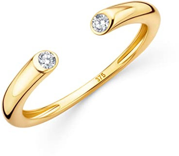OROVI Damen Goldschmuck, Gold Ring mit zwei Rubin, roter Edelstein Geburtsstein, offene Ringschiene, 9 Karat (375) Gelbgold