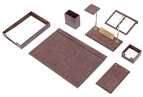 Schreibtisch-Set aus Leder – Schreibtisch-Organizer-Set – Büro-Schreibtischunterlagen-Zubehör – Dokumentenablage – 10 Zubehörteile – Schreibtisch-Organizer (Brown)
