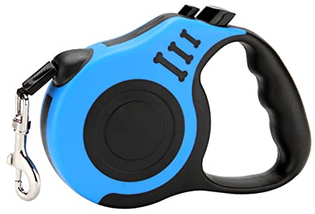 Laisse Chien Enrouleur,5m Laisses rétractables Ruban Nylon Solide Laisse Chien Rétractable pour chiens jusqu'à 10kg,Frein à Une Main,Verrouillage,bleu