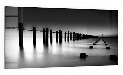 DEQORI Glasbild Echtglas | Motiv Mündung der Themse | horizontal einteilig 100x50 cm | schöne Dekoration | Wandbild für Wohnzimmer, Schlafzimmer, Flur & Küche | moderne Wanddeko