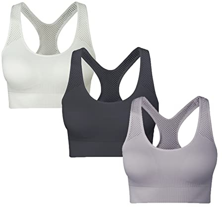 SEGRILA Sport-BH för kvinnor, bysthållare, utan bygel, racerback, vadderad yoga, fitness, träning, Svart, vit, grå, XL