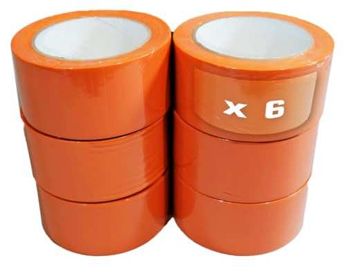 Tecplast Lot de 6 Rubans adhésifs PVC orange bâtiment 75 mm x 33 m - Rouleau adhésif de chantier orange