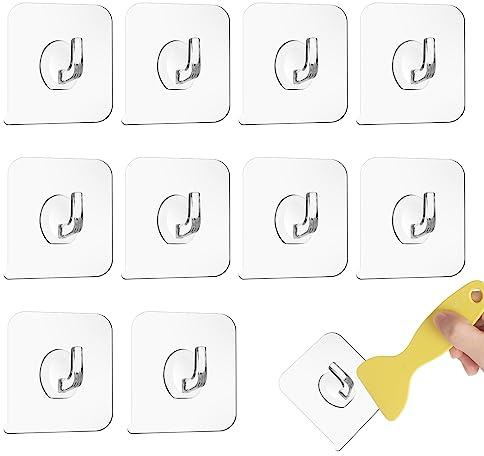 Vaktop Magischer Haken, 10 Stück Transparente Haken, Klebehaken Transparent | Selbstklebende Klebehaken mit Schaber - für Küche, Bad, Toilette Türwand (5kg Max)