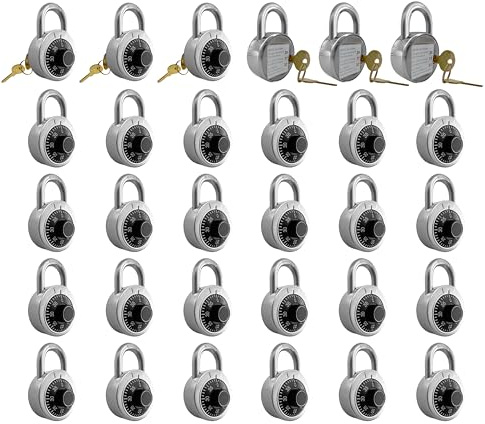 DuoTyga Combination Padlock with Key, 30 Pack 12 Keyed Alike Matching Key, Combination Locker Lock for Toolbox, School and Gym Locker, Employee and Case, Black