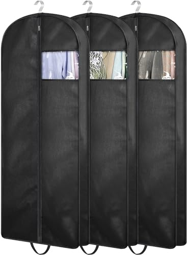 MISSLO 137 Cm Kleidersäcke Lange Anzugtasche Herren, Kleiderschutzhülle Mottensicher mit Tragegriffen für Aufbewahrung Mäntel, Kleider, Anzug, 3 Stück, Schwarz