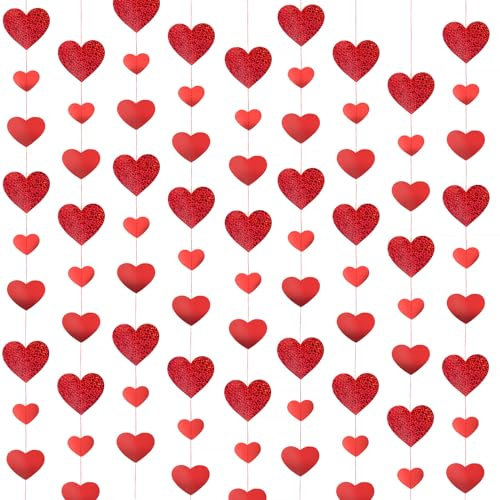 9pcs Heart Decoration 1.5m Pre-assembled Hanging Heart Garland Valentines Day Decorations Romantic Heart Decoration for Wedding Engagement Party Valentines Day Christmas Mothers Day