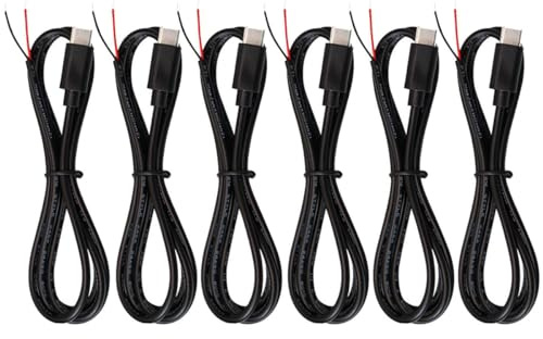 Greluma 6 cables de 1 metro tipo C, cable de extensión USB-C de 2 núcleos, 22 AWG 12 V 3 A tipo C, cable macho USB-C macho a cable blanco de 2 pines con extremo abierto para bricolaje, color negro