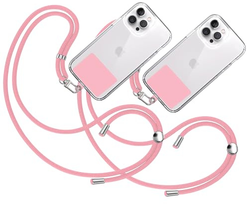 TBOC 2X Cuerda Móvil Cuello Universal [Rosa] Correa Funda Teléfono Móvil - Cinta Cadena Colgante con [Parche Rosa] - Cordón Lanyard con Enganche Llavero Móviles Llaves Tarjetas Accesorios