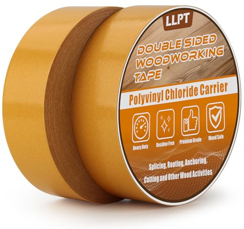 LLPT Ruban Adhésif Double Face pour Le Travail du Bois 38MM x 27M x 0,22MM Lot de 2 Rubans Adhésifs Double Face pour Menuisier Amovibles Sans Résidus pour Gabarit en Bois (WT1590Y2)