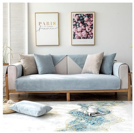 Tauzveok Chenille Sofabezug, 3 2 1 4 Sitzer Sofaschoner rutschfest, Sofadecken Für Sitzfläche, Für L Form, U Form, Ecksofa Sofahusse,Gray Blue,110 * 160cm
