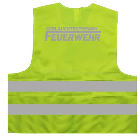 Feuerwehr Schlauchtruppmann Warnweste BZW. Signalweste mit reflektierendem Aufdruck - Größe L/XL, Gelb