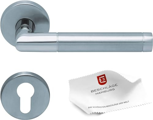 Beschläge Hamburg: Türbeschlag/Türgriff scoop Amsterdam SBL 1174 — Türklinken mit Buntbart Rosetten — Drückergarnitur/Türdrücker für Innentüren, 54 mm rund in Edelstahl gebürstet/poliert