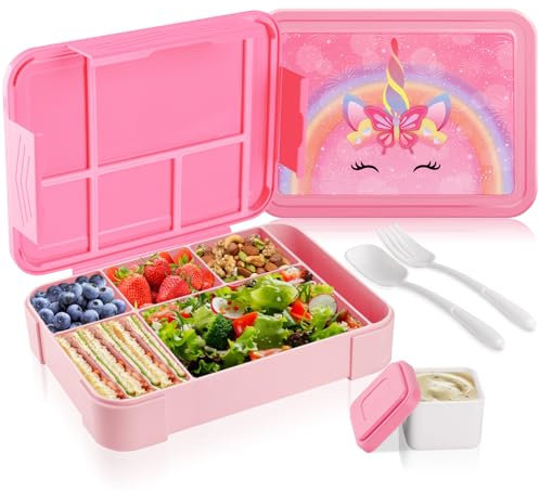 JYPS Lunch Box Kids, 1330ml Bento Lunchbox with 6 Compartments, Leakproof Pack Bento Box with Salad Dressing Containers&Cutlery for Toddler/Girls/Adults, BPA-Free, for School/Kindergarten/Work