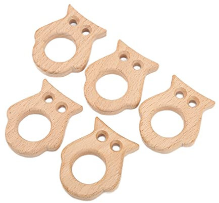 Holz-Baby-Beißring, Sicher, Ungiftig, Baby-Werkzeug für DIY-Schmuckzubehör, Baby-Holz-Beißring, Buche, Eule, 5 Stück