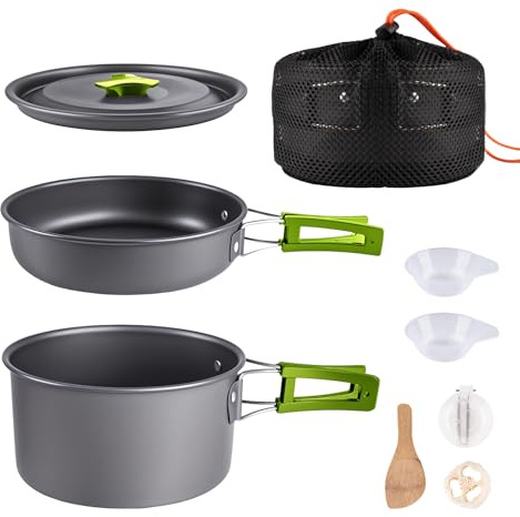 aiGear Set di Pentole da Campeggio Leggero e Portatile 8 Pezzi Verde