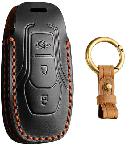 KUNIO Leder Schlüsselhülle Passt für Ford Focus Mondeo MK5 S-max Kuga Puma Fiesta Escort Explorer Schutzhülle Schlüsseletui Schlüsselanhänger Keyless 3 Tasten