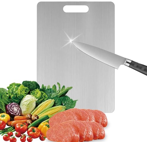 Tagliere da Cucina, 34 * 23cm Tagliere in Acciaio Inox Alimentare, Tagliere in Titanio Multifunzione, Tagliere da Cucina Spesso a Doppia Faccia Per Carne, Frutta e Verdura, Lavastoviglie