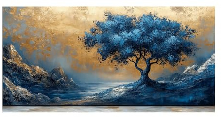WIKEO Bleu,jaune Arbre de vie Impression sur Toile, Graffiti Arbre Bleu Peinture Affiche- Moderne Abstrait Image Tableau -Decoration Murale Salon -Chambre -bureau-60x120cm Sans cadre