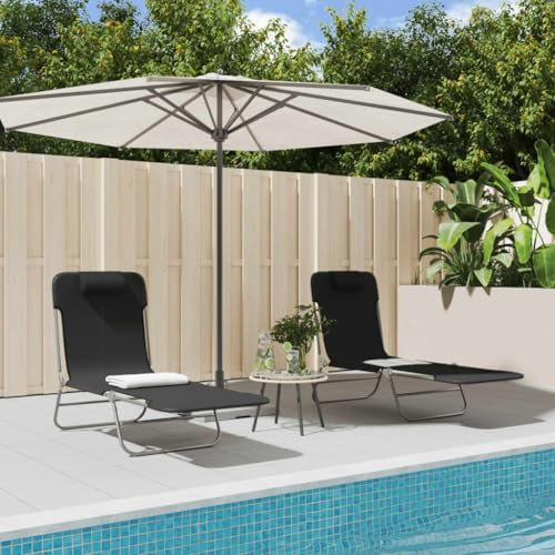 Xichuzi Sonnenliegen Klappbar 2 STK. Schwarz Textilene und Stahl, Gartenliege, Liegestuhl, Sonnenstuhl, Sonneninsel Outdoor, Liegen, Gartenmöbel, Bäderliege, Relaxliege - 360181