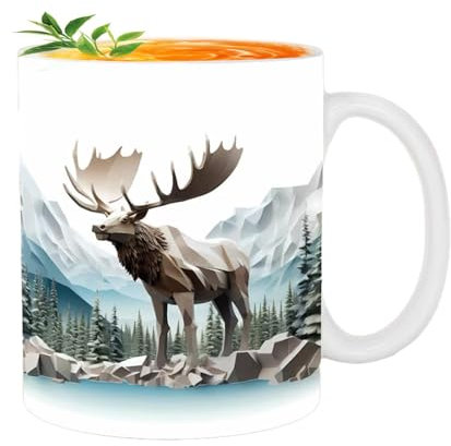 Elch-Tasse – Weihnachtstasse mit Elchmotiv | Holiday Drinkware kreative Porzellantasse mit Ästen, Elch-Tasse aus Keramik, groß, einzigartig