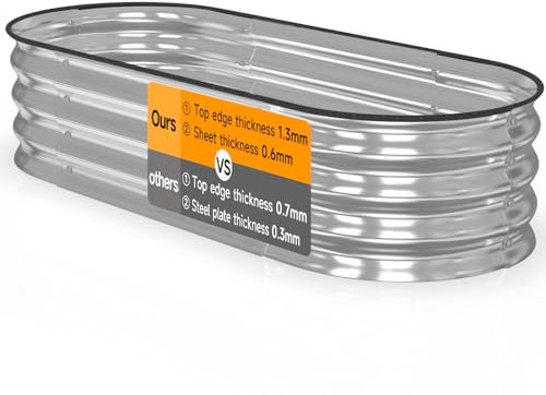 GTSABWAY Galvanized Raised Garden Beds Outdoor // 4×2×1 ft Oval Garden Bed for Gardening, Vegetables, Flowers // Sturdy Metal Planter Box, Silver, 0.6mm Thickness // Durable and Easy to Install