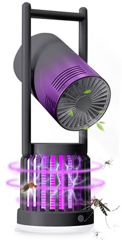 Insektenvernichter Elektrisch, 3-IN-1 Mückenlampe mit Ventilator Mückenfalle Elektrisch Mückenschutzlampe Mückenschutz USB Wiederaufladbare Insektenlampe Fliegenfalle für Innen Außen (Schwarz)