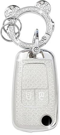 ZVRSUA Autoschlüssel Hülle mit Diamant Schlüsselanhänger Kompatibel mit Chevrolet Opel Astra Meriva Mokka Zafira Chevrolet Aveo Matiz Cruze Captiva Spark Trax，Smart Key (Silber)