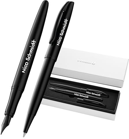 Pelikan Schreibset Jazz® Noble Elegance K/P36 Kugelschreiber und Füllhalter mit Gravur Geschenk - einzigartige Stifte mit Namen - personalisierte Geschenke (Carbon Schwarz)