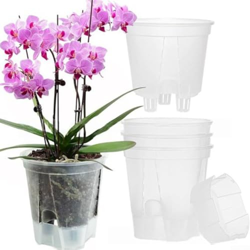 HpLive Macetas transparentes con plato, macetas de orquídeas de plástico con orificio de drenaje, para flores, suculentas, interiores (18 cm)