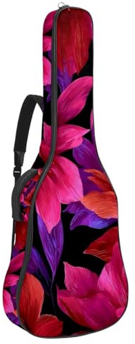 Tasche für Akustikgitarre, 1 cm dicke Polsterung, wasserdichtes Oxford-Gewebe, Gitarrentasche, Rucksack für 40-42 Zoll E-Bass, klassische Gitarren, abstraktes Blumenmuster, Grün, Mehrfarbig 02