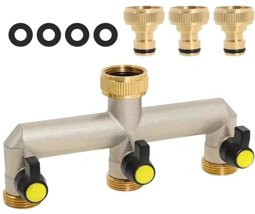 Dynaeuty 3/4 3 Voies Raccord en Répartiteur de Robinet, Adaptateur Tuyau Arrosage en Laiton, avec Robinets D'arrêt Individuelles Pour Machine à Laver, Cuisine, Jardin, Pelouse