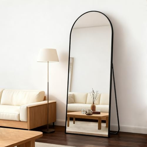 GTYZZH Full Length Mirror, 161x52cm Arched Free Standing Full Body Mirror with Tempered Glass, Leaning or Hanging Large Mirrors for Bedroom, Living Room, Cloakroom, Black