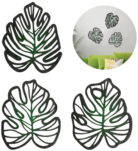 Lot de 3 feuilles creuses en bois pour décoration murale, feuilles tropicales naturelles, feuilles de palmier, décoration pour la maison, le salon, la cuisine, la chambre, le bureau, le jardin
