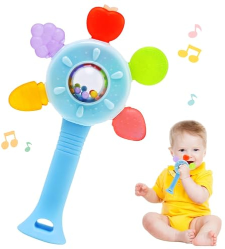 LinStyle Sonajeros y Mordedor Juguetes Bebes 0 3 6 12 meses,Silicona Sensorial Denticion Sonajero Bebé 0-3 Meses,Juguete Educativo Temprano Montessori Regalo para Niños y Niñas 0-36 Meses