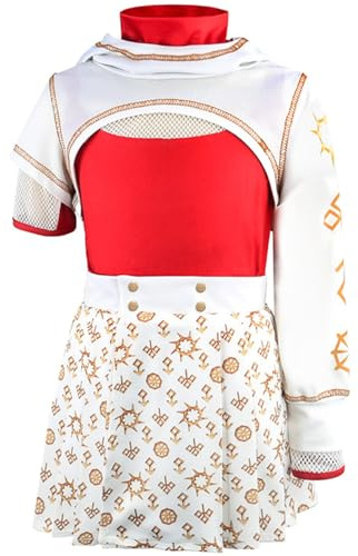 Temolie Zombies 4 Dress Cheerleading Costume Kids Girls Cos Fancy Dress up Casual Cosplay Coat &T-shirt and Skirt 3Pcs Suit Clothes Halloween Party Gift (white, 6-7 Years)
